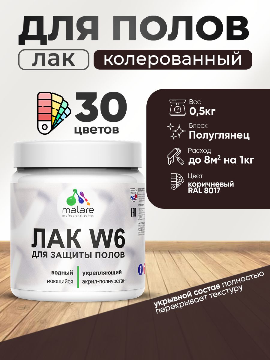 Акриловый водный колерованный лак для пола Malare W6