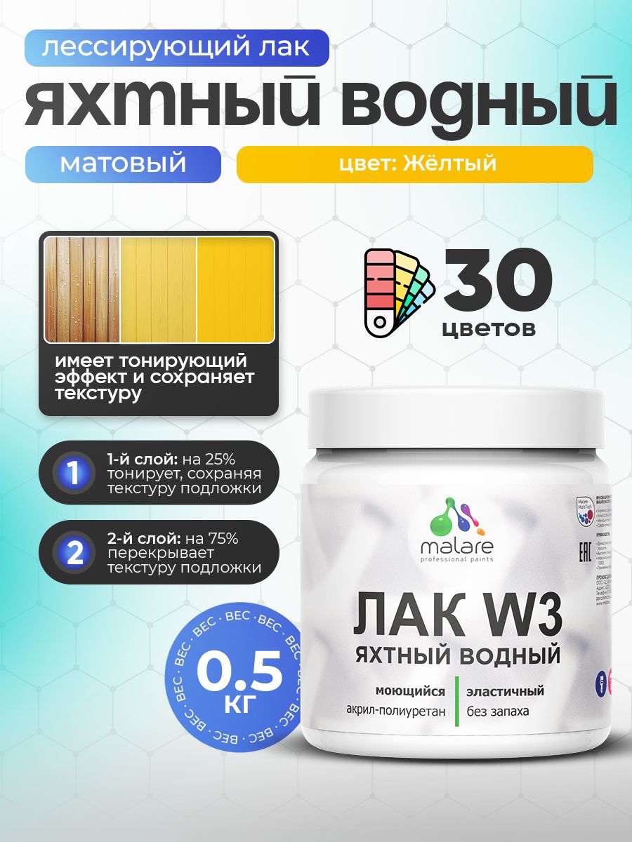 Акриловый водный колерованный яхтный лак Malare W3