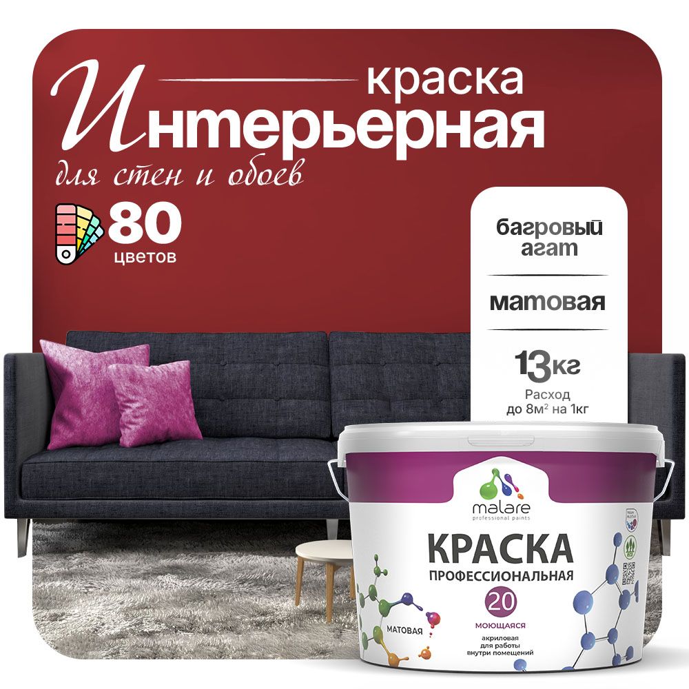 Акриловая краска для стен и обоев Malare ЕВРО 20