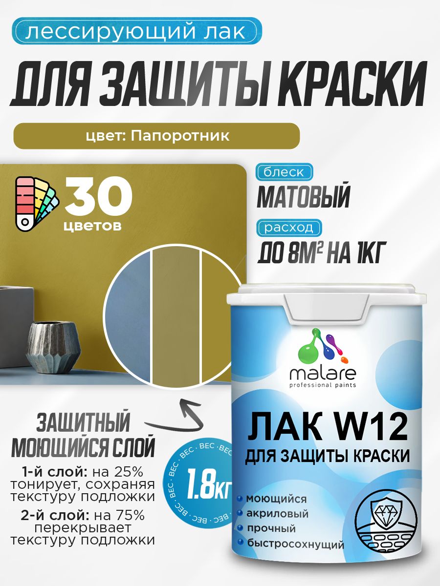 Акриловый водный колерованный лак для защиты краски Malare W12