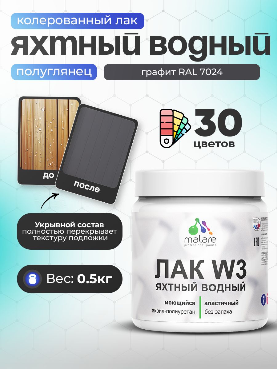 Акриловый водный колерованный яхтный лак Malare W3