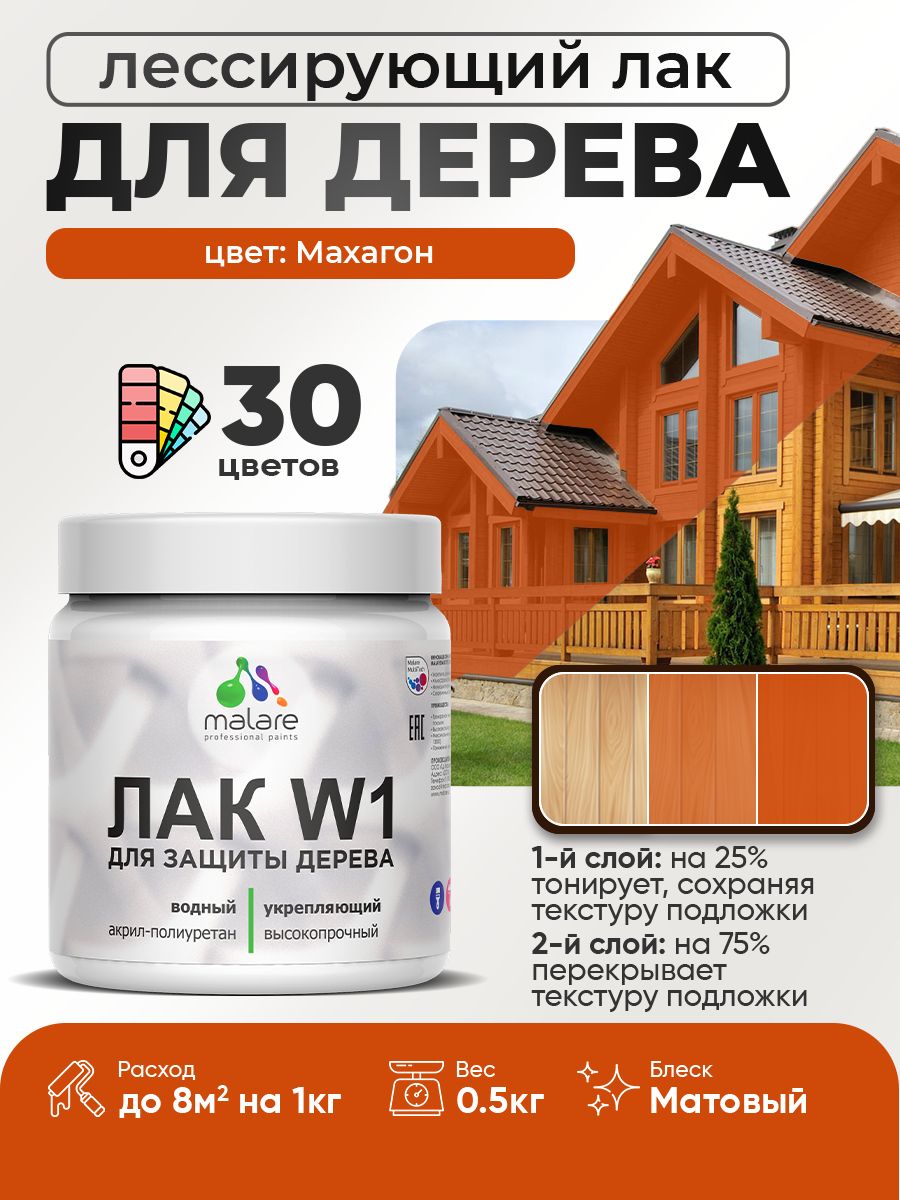 Акриловый водный колерованный лак для деревянных поверхностей Malare W1
