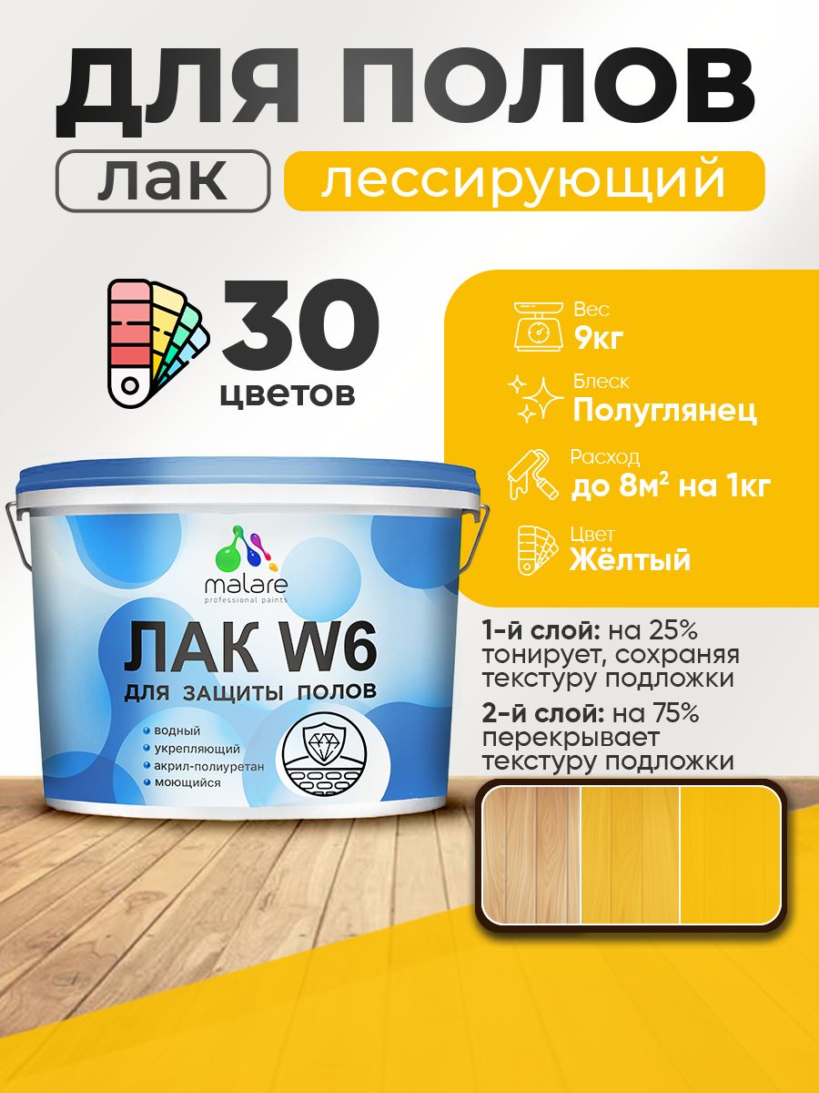 Акриловый водный колерованный лак для пола Malare W6