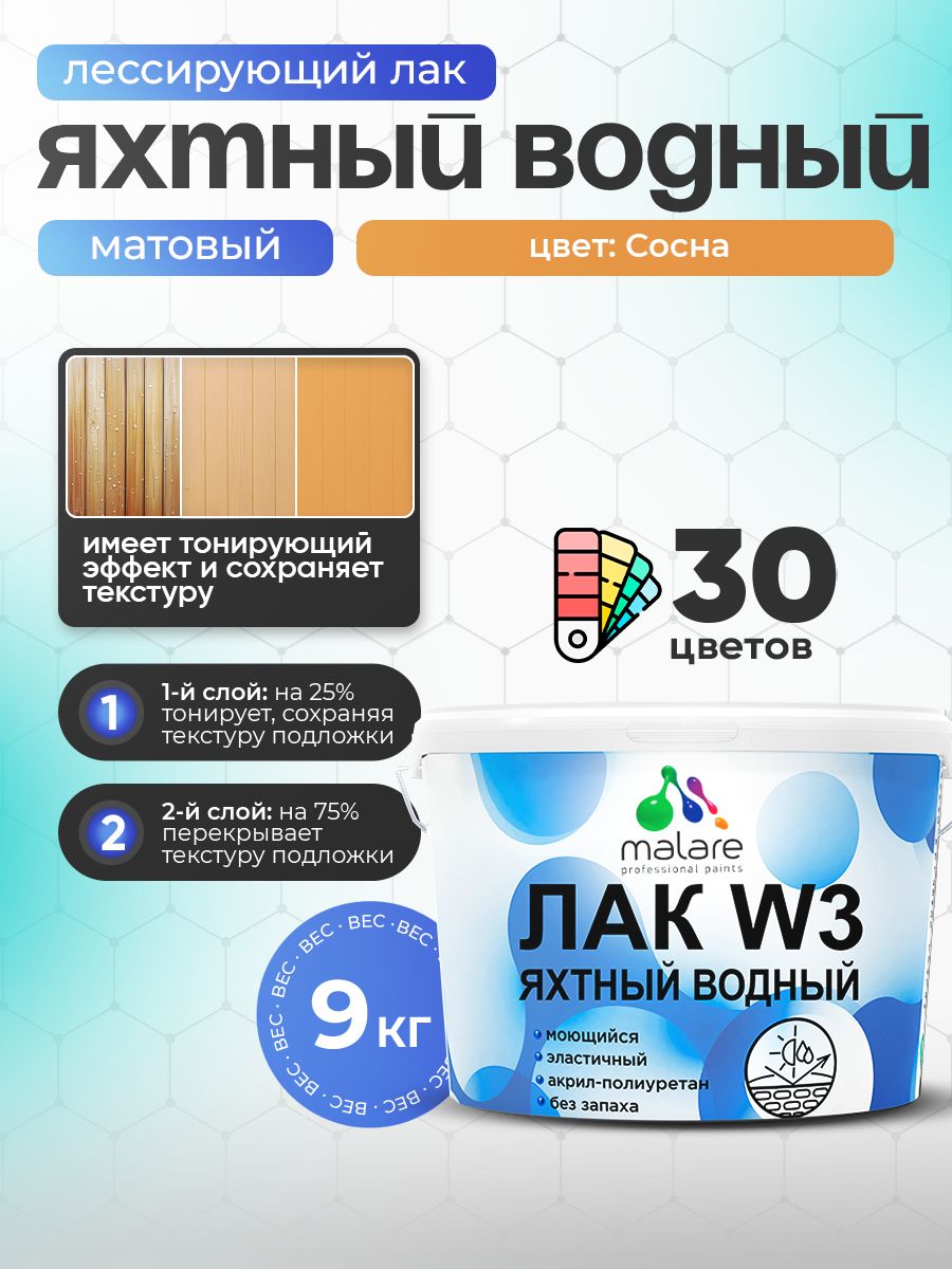 Акриловый водный колерованный яхтный лак Malare W3