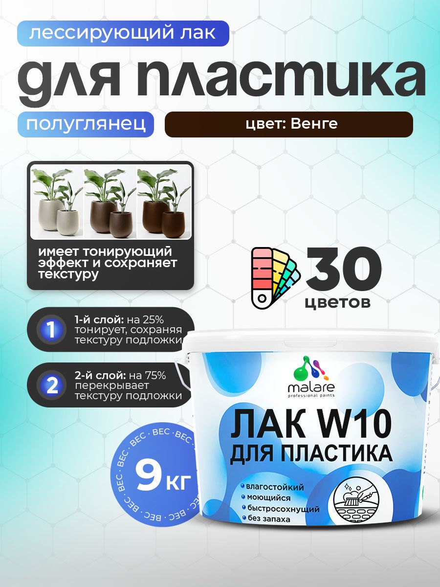 Акриловый водный колерованный лак для пластиковых поверхностей Malare W10