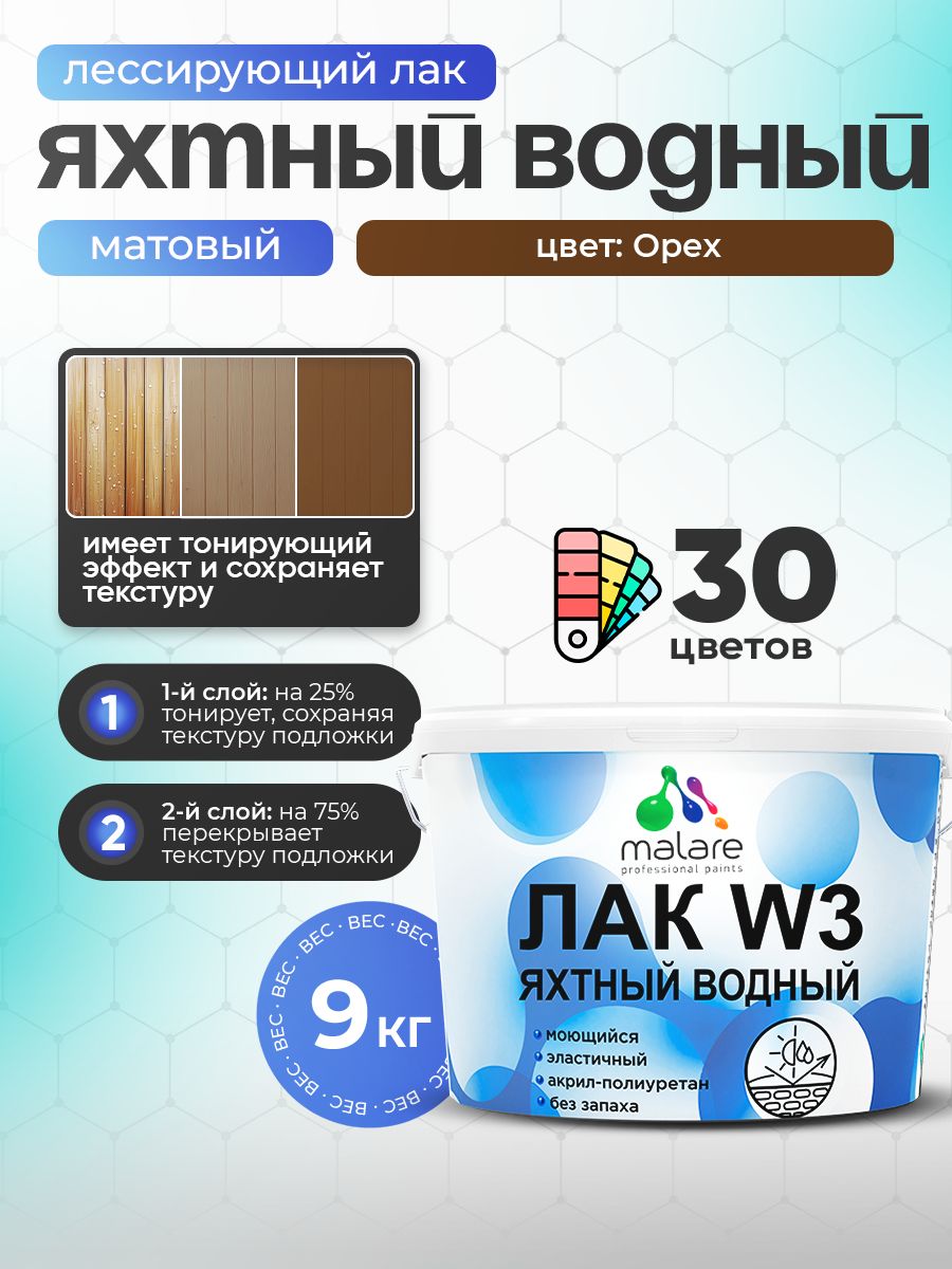 Акриловый водный колерованный яхтный лак Malare W3