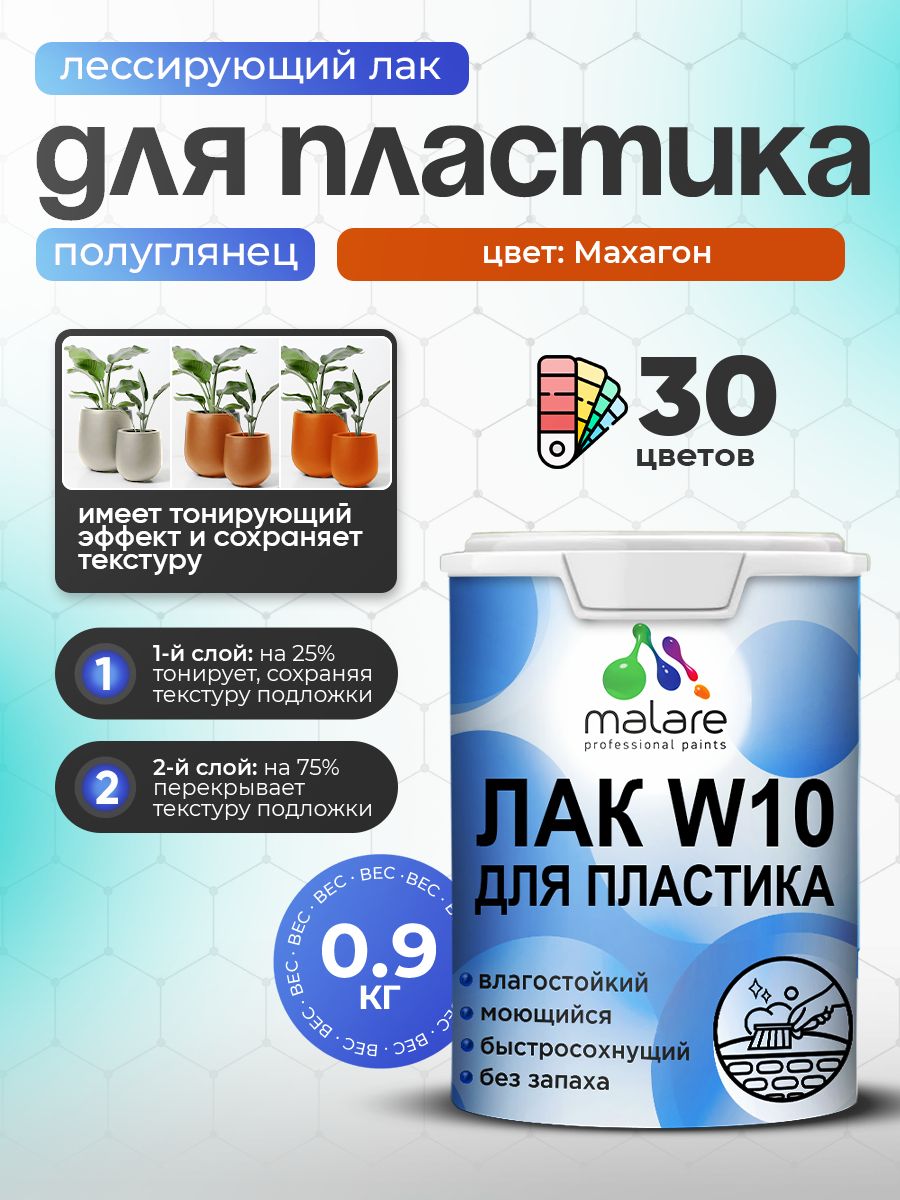 Акриловый водный колерованный лак для пластиковых поверхностей Malare W10