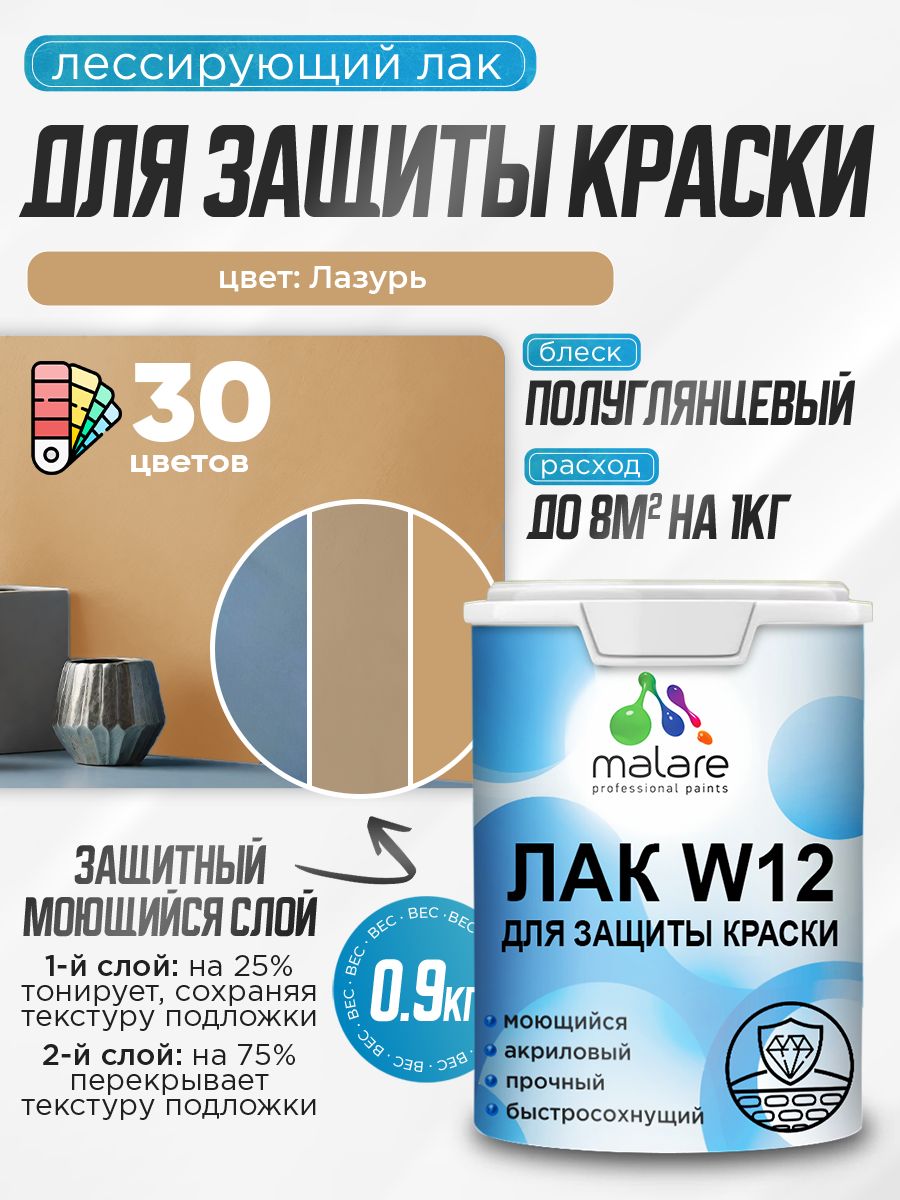Акриловый водный колерованный лак для защиты краски Malare W12