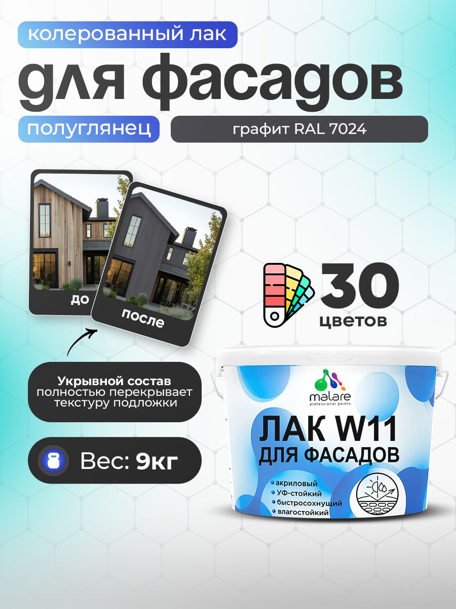 Акриловый водный колерованный фасадный лак Malare W11