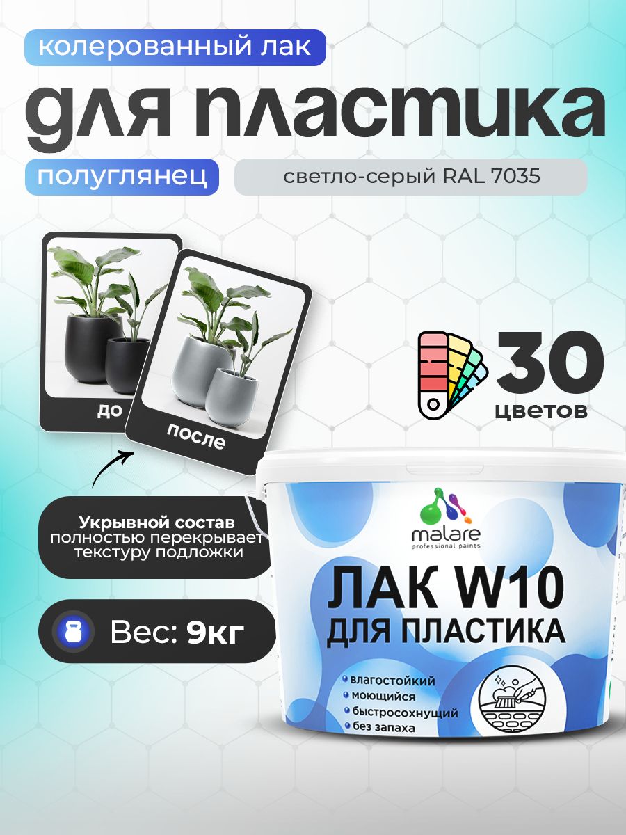 Акриловый водный колерованный лак для пластиковых поверхностей Malare W10