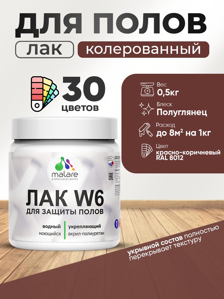 Акриловый водный колерованный лак для пола Malare W6