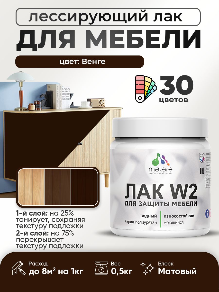 Акриловый водный колерованный лак для мебели и кухонных фасадов Malare W2