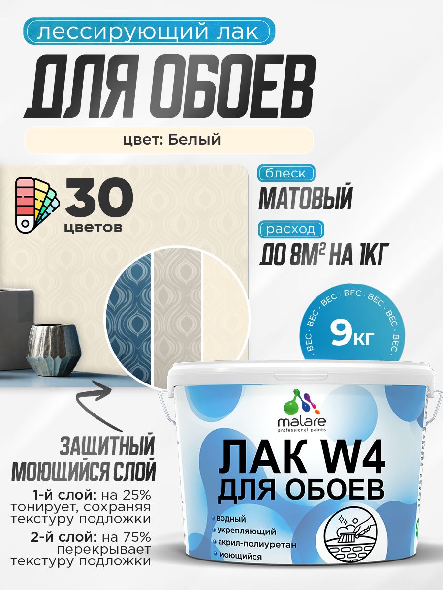 Акриловый водный колерованный лак для обоев Malare W4