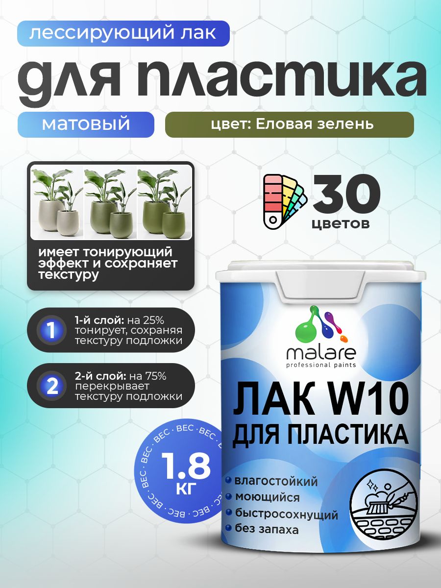 Акриловый водный колерованный лак для пластиковых поверхностей Malare W10