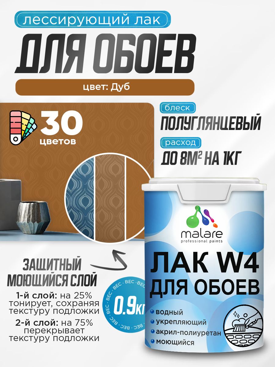 Акриловый водный колерованный лак для обоев Malare W4