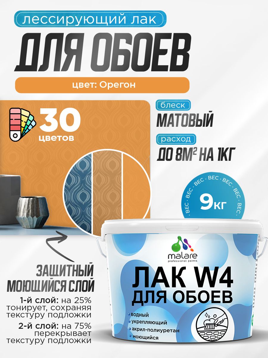 Акриловый водный колерованный лак для обоев Malare W4