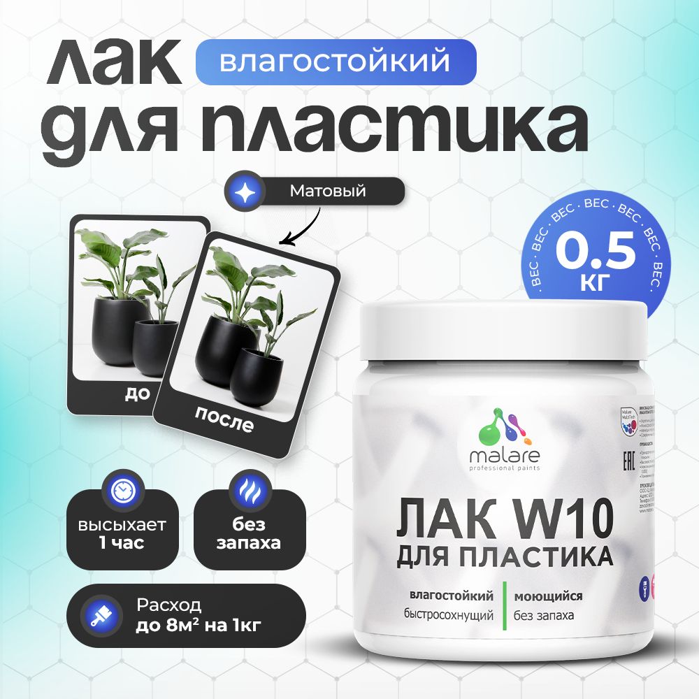Акриловый водный лак для пластиковых поверхностей Malare
