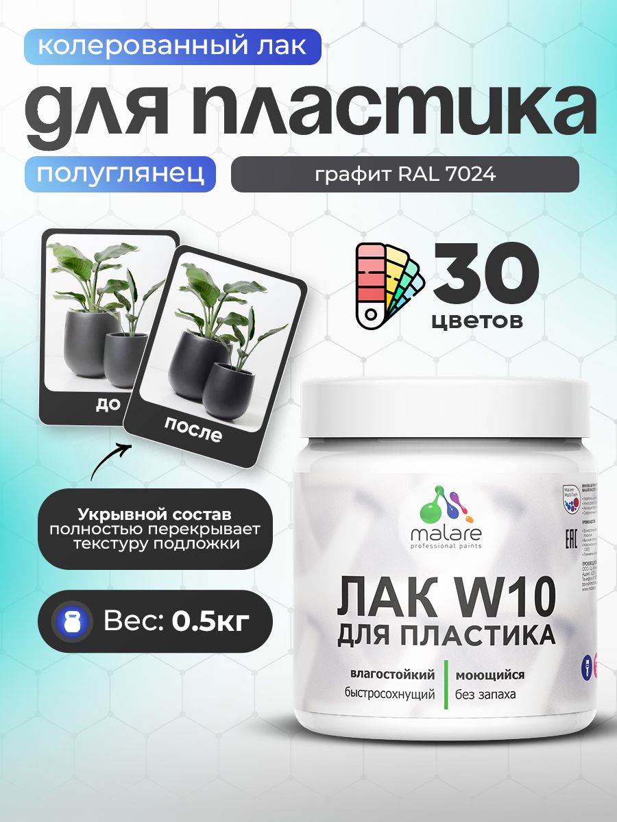 Акриловый водный колерованный лак для пластиковых поверхностей Malare W10