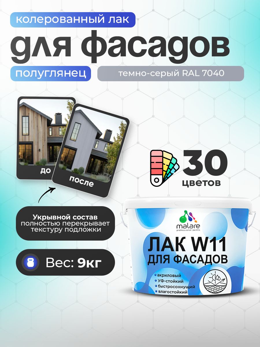 Акриловый водный колерованный фасадный лак Malare W11