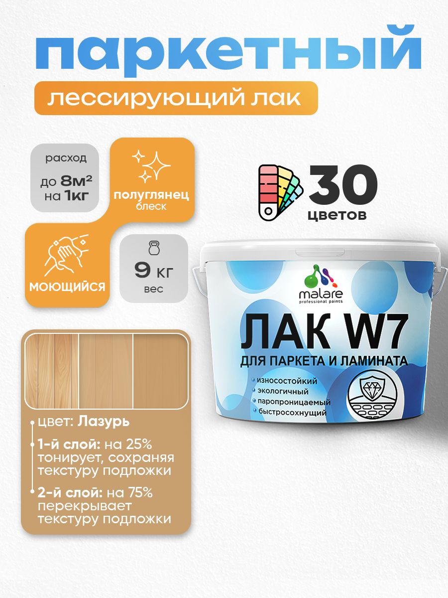 Акриловый водный колерованный лак для паркета и ламината Malare W7