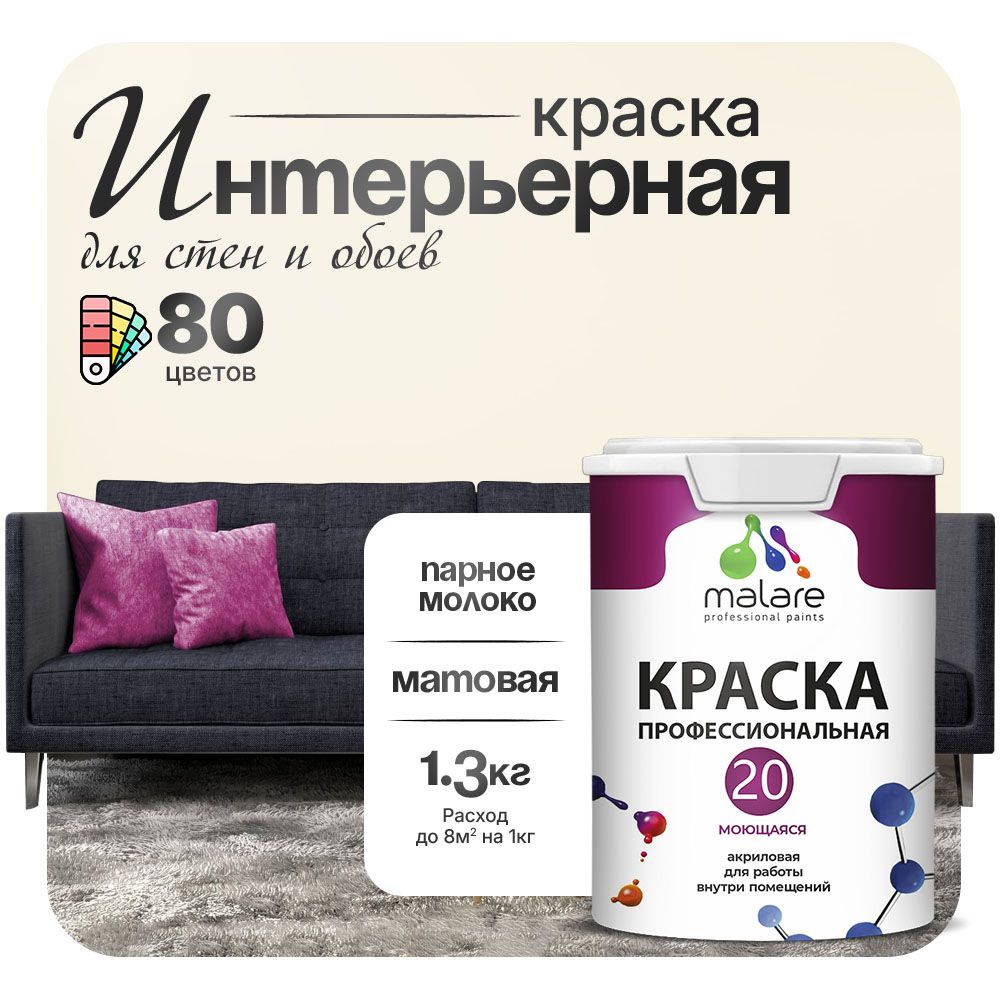 Акриловая краска для стен и обоев Malare ЕВРО 20