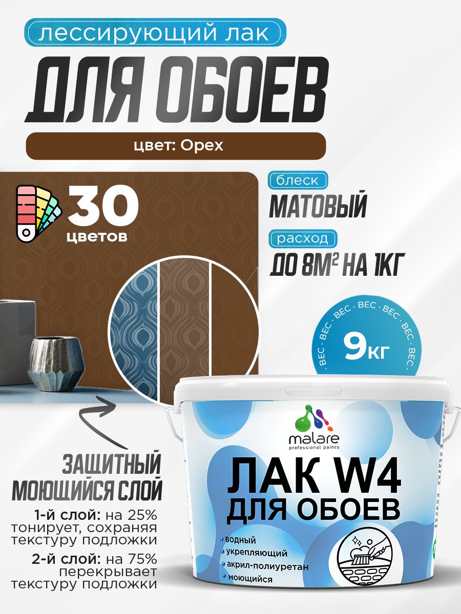 Акриловый водный колерованный лак для обоев Malare W4