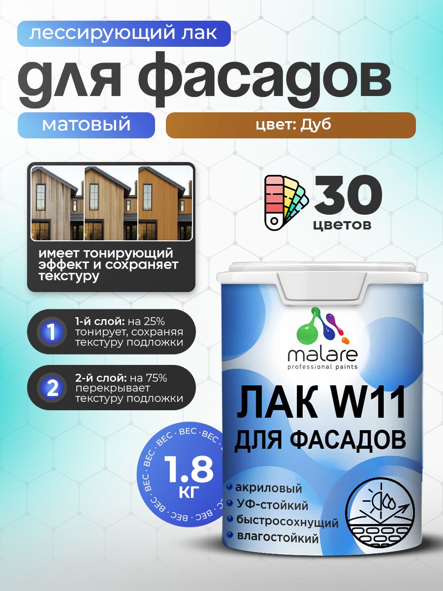 Акриловый водный колерованный фасадный лак Malare W11