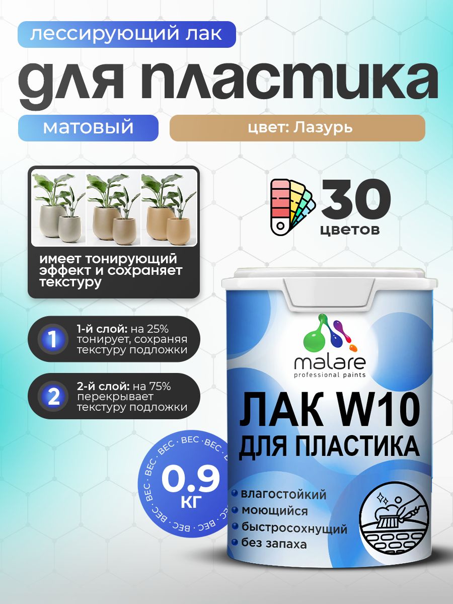 Акриловый водный колерованный лак для пластиковых поверхностей Malare W10
