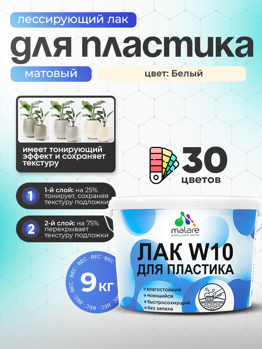 Акриловый водный колерованный лак для пластиковых поверхностей Malare W10
