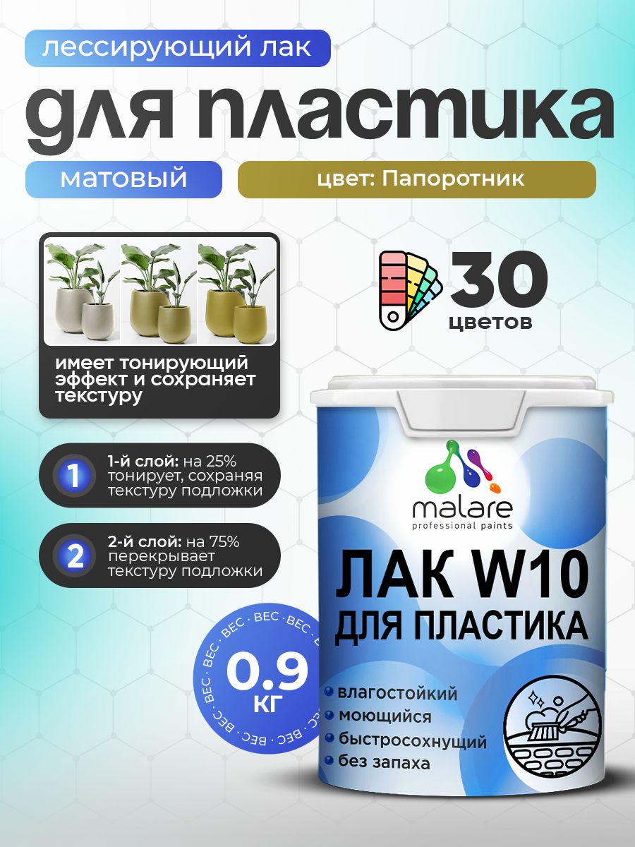 Акриловый водный колерованный лак для пластиковых поверхностей Malare W10