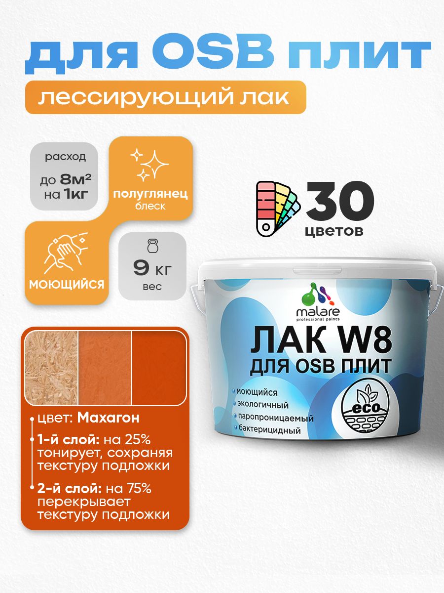Акриловый водный колерованный лак для ОСБ плит Malare W8
