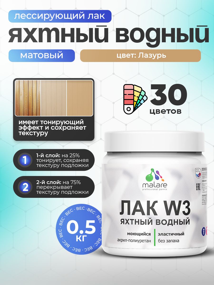 Акриловый водный колерованный яхтный лак Malare W3