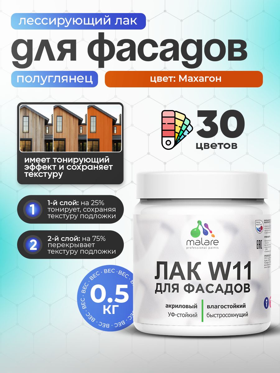 Акриловый водный колерованный фасадный лак Malare W11