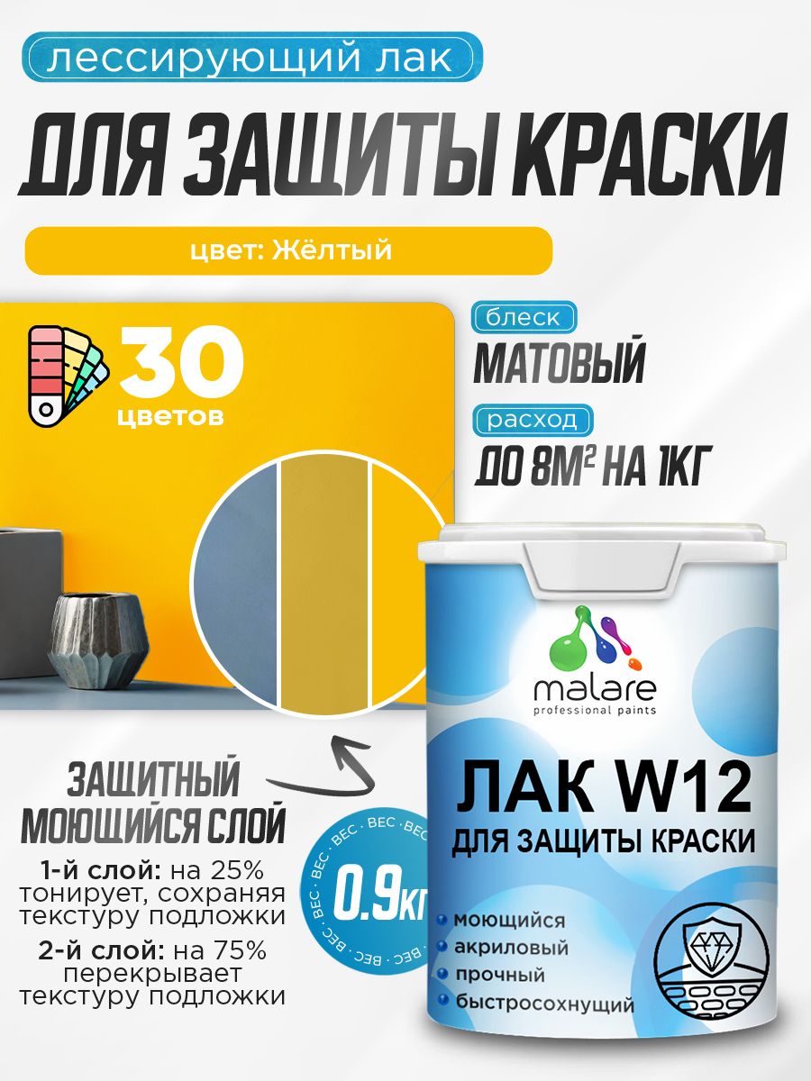 Акриловый водный колерованный лак для защиты краски Malare W12