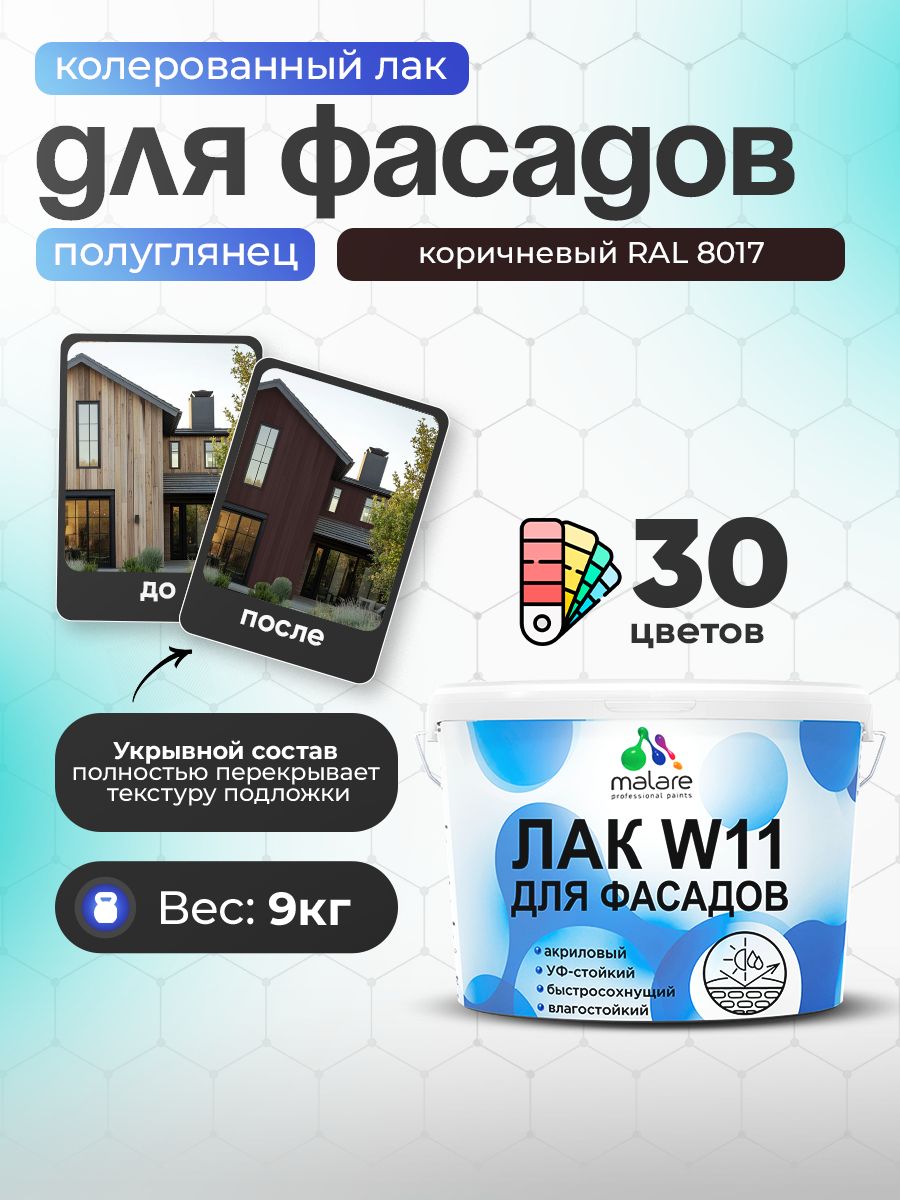 Акриловый водный колерованный фасадный лак Malare W11