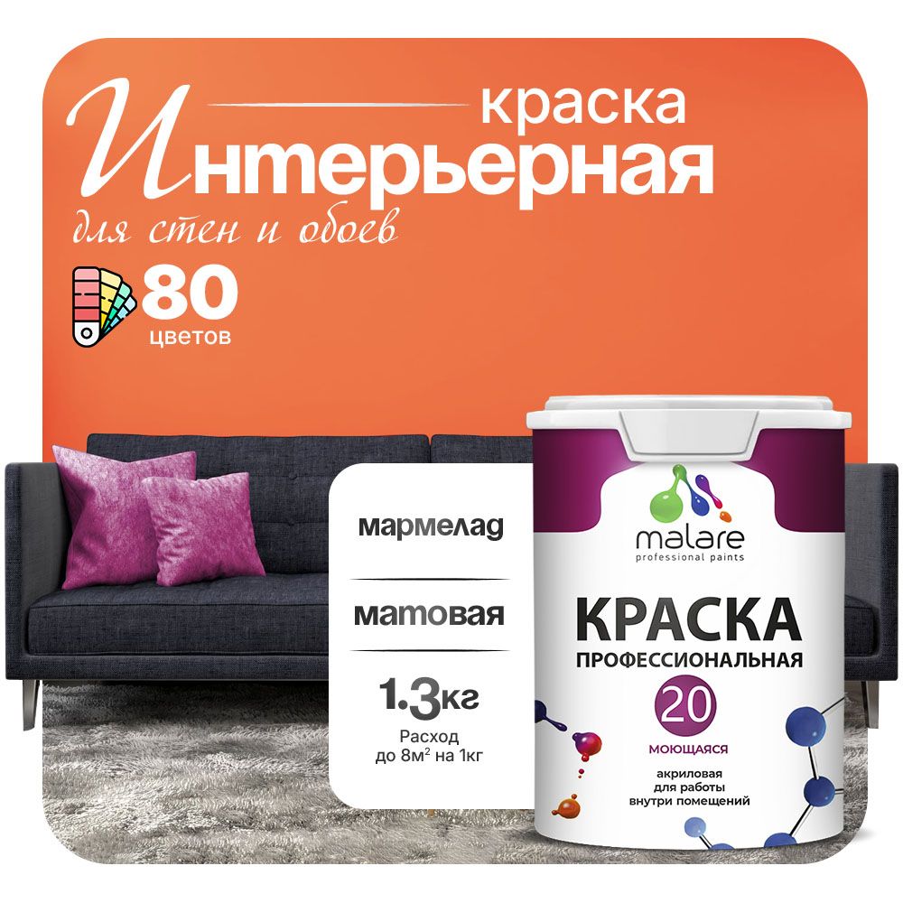 Акриловая краска для стен и обоев Malare ЕВРО 20
