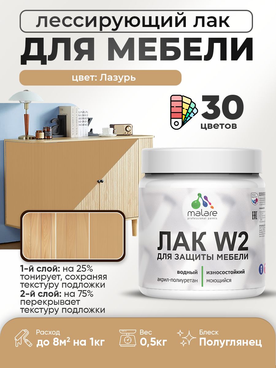 Акриловый водный колерованный лак для мебели и кухонных фасадов Malare W2