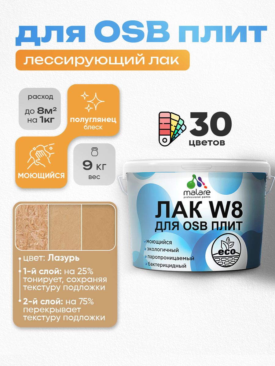 Акриловый водный колерованный лак для ОСБ плит Malare W8