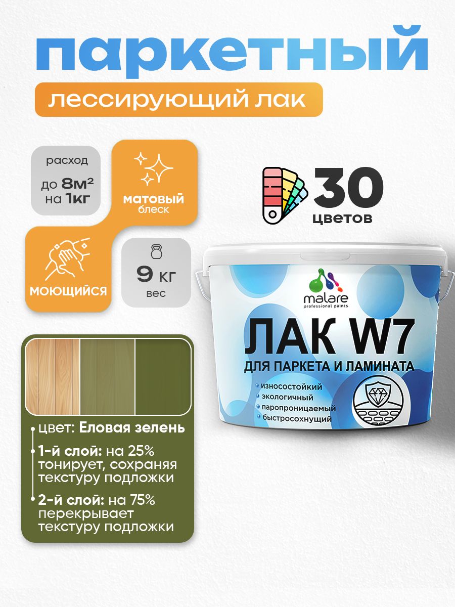 Акриловый водный колерованный лак для паркета и ламината Malare W7