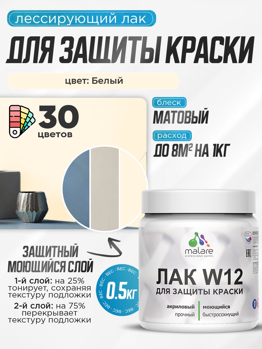 Акриловый водный колерованный лак для защиты краски Malare W12