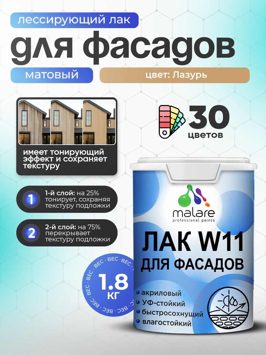 Акриловый водный колерованный фасадный лак Malare W11