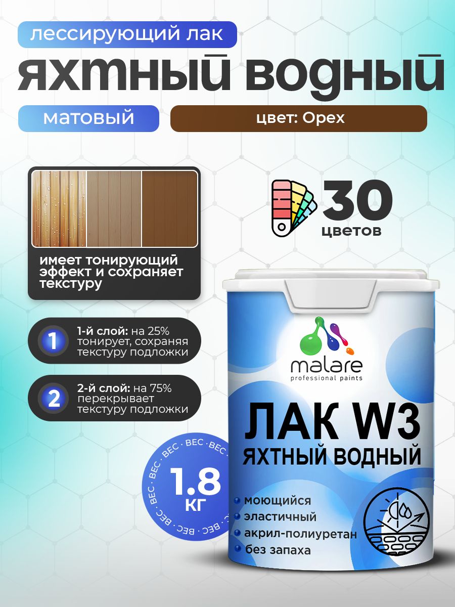 Акриловый водный колерованный яхтный лак Malare W3