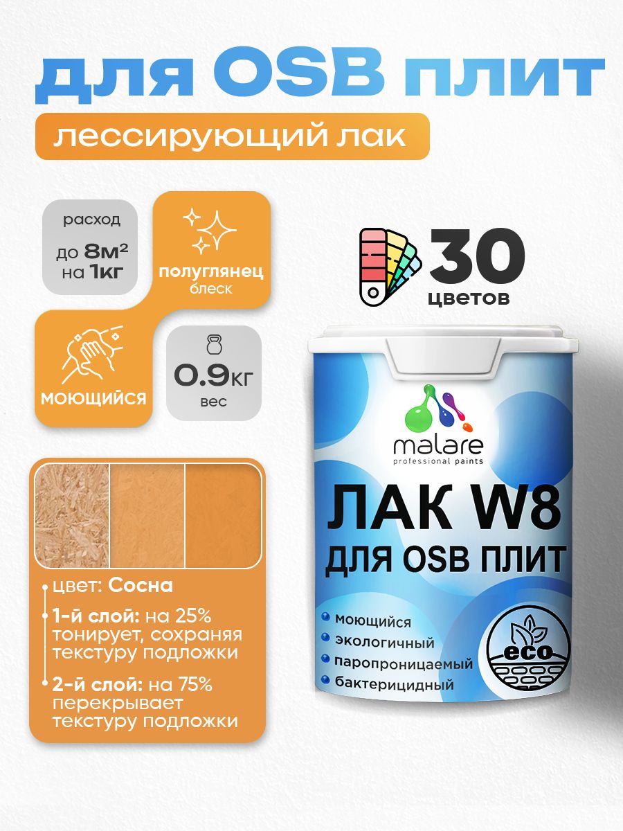 Акриловый водный колерованный лак для ОСБ плит Malare W8