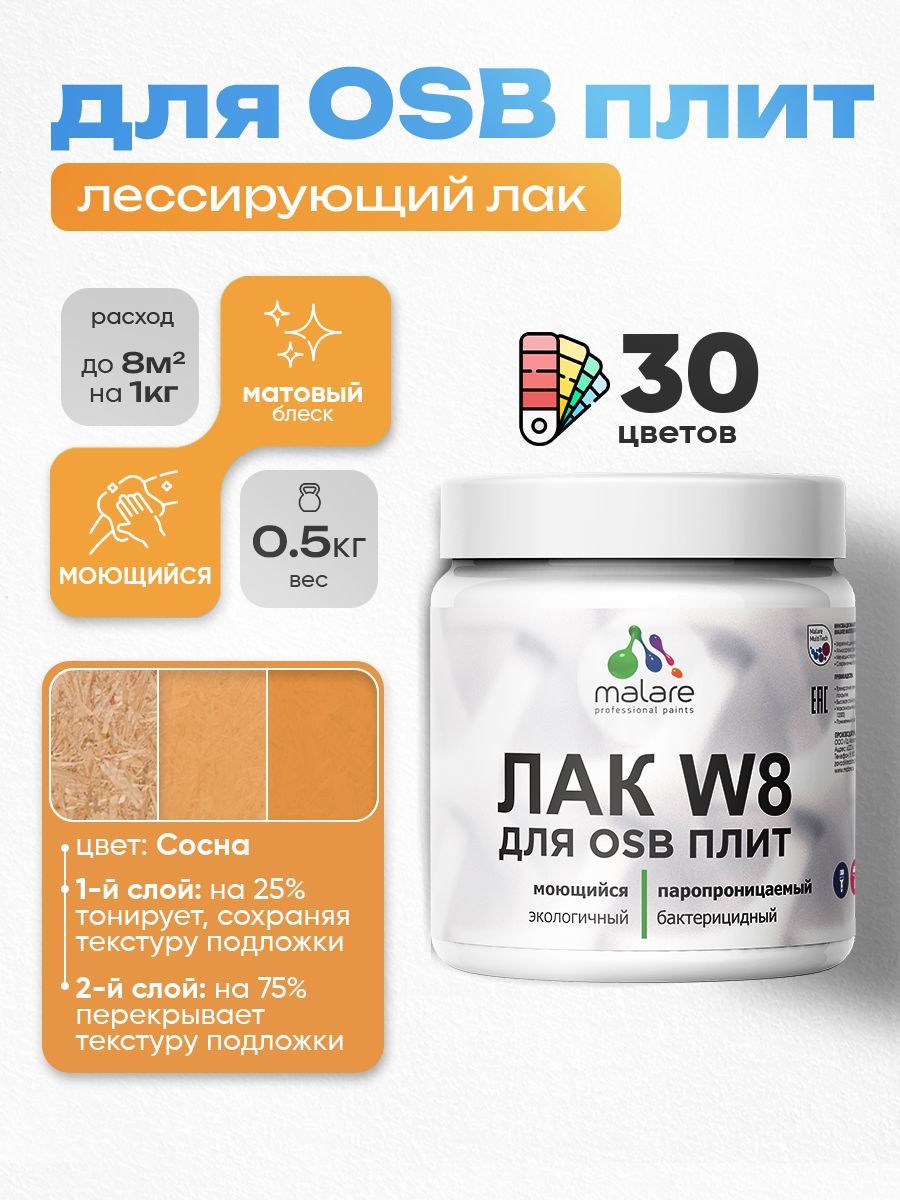 Акриловый водный колерованный лак для ОСБ плит Malare W8