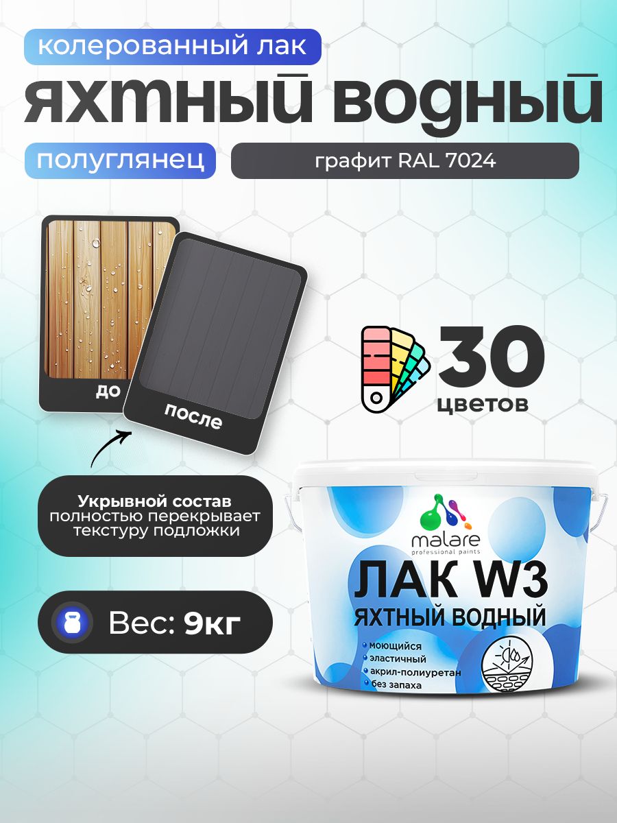 Акриловый водный колерованный яхтный лак Malare W3