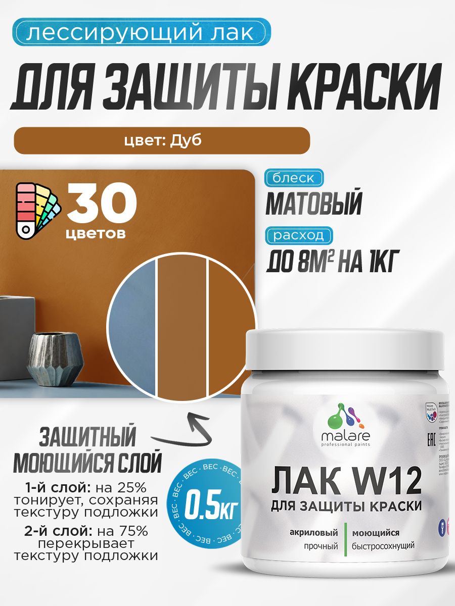 Акриловый водный колерованный лак для защиты краски Malare W12