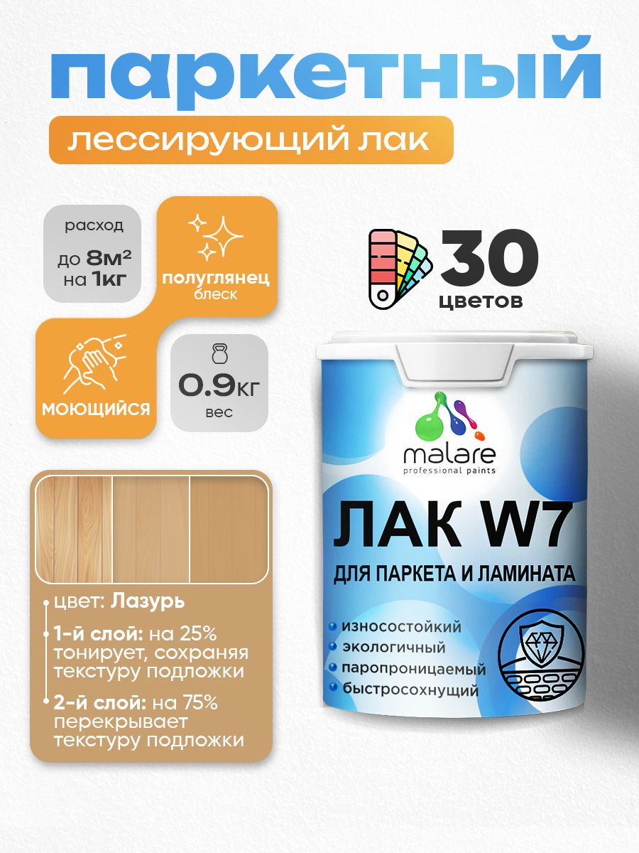 Акриловый водный колерованный лак для паркета и ламината Malare W7