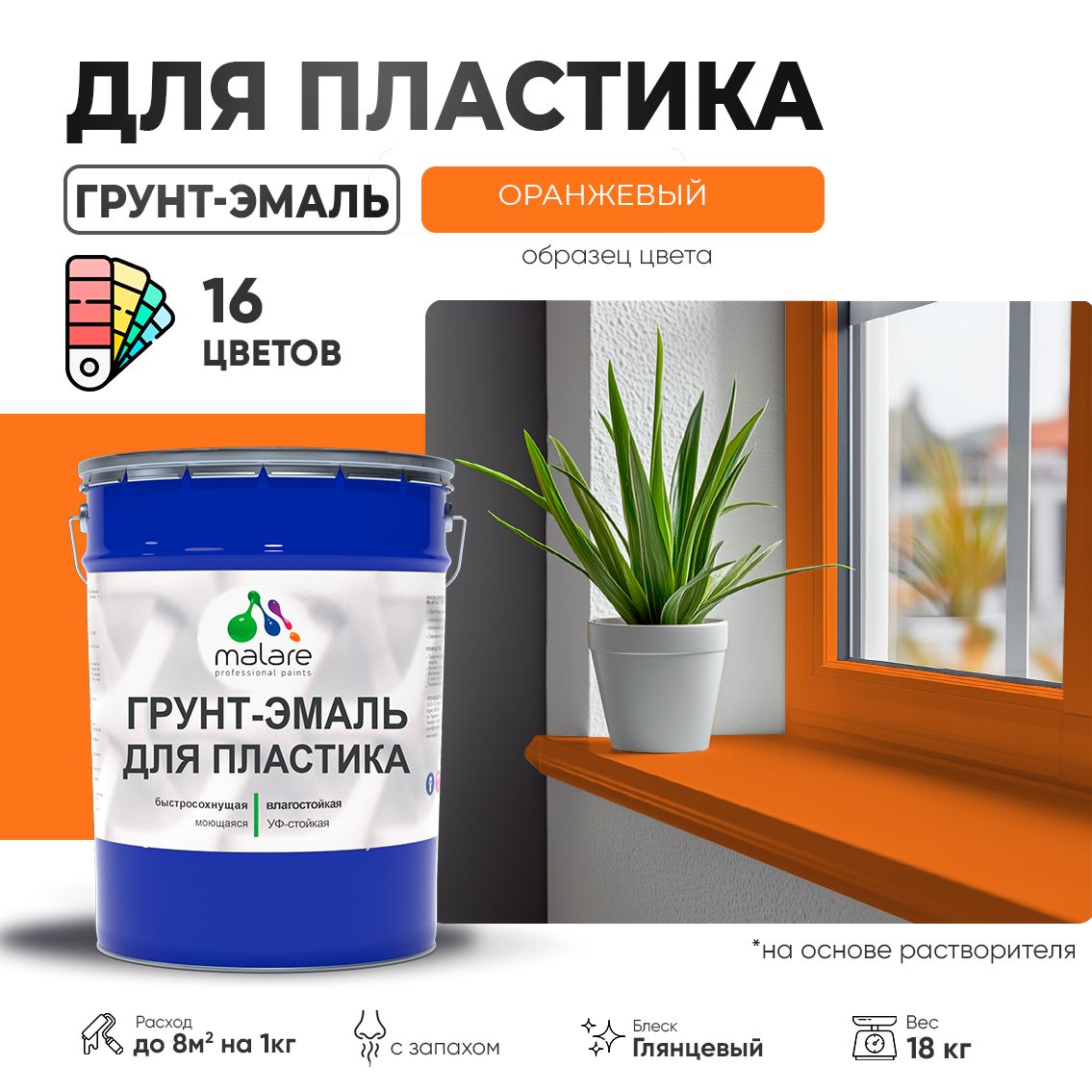Акрилсополимерная грунт-эмаль 3 в 1 для пластиковых поверхностей Malare
