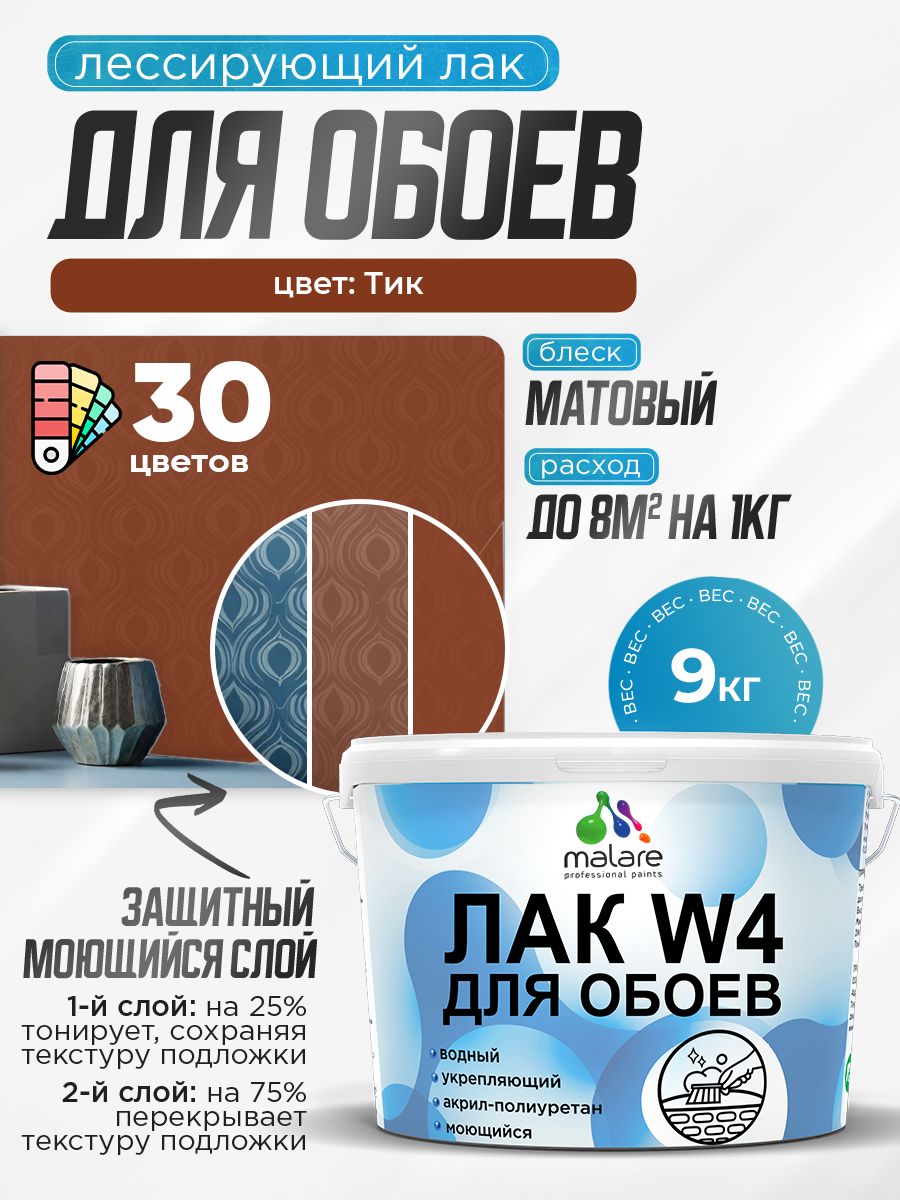 Акриловый водный колерованный лак для обоев Malare W4