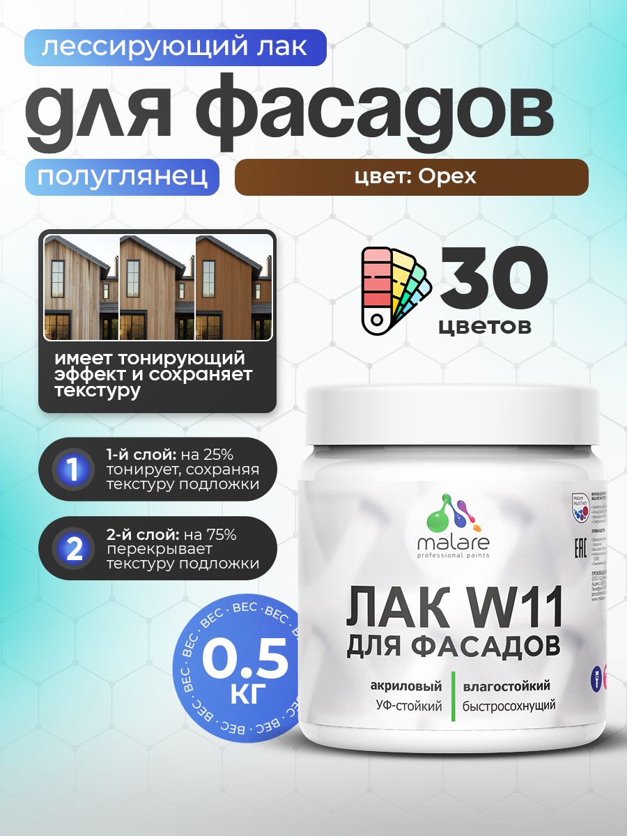 Акриловый водный колерованный фасадный лак Malare W11